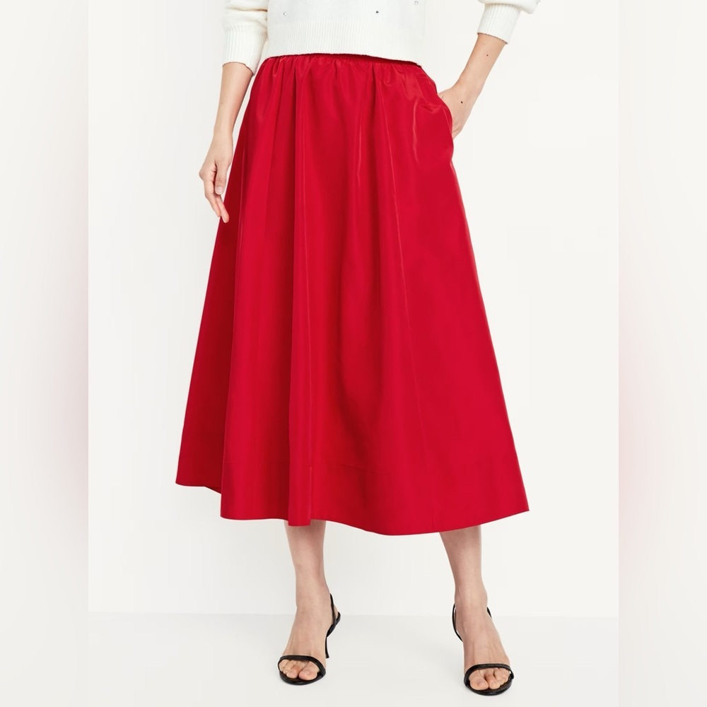 NWT! Old Navy Red Taffeta Midi Swing Skirt - Size Large